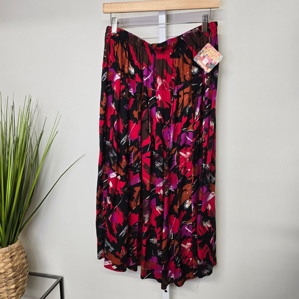 That's These Pink Purple Abstract Print Midi Skirt Elastic Waist Rayon Size 32โ